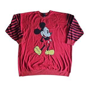 Disney Mickey Mouse Sweater Dress Sz 4X Red Striped Sleeves Plus Size Retro Y2K